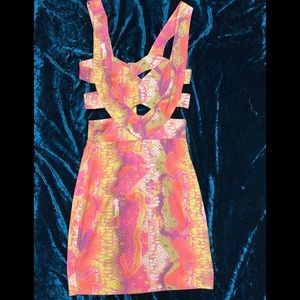 Solemio Neon Snake Print Bodycon Dress